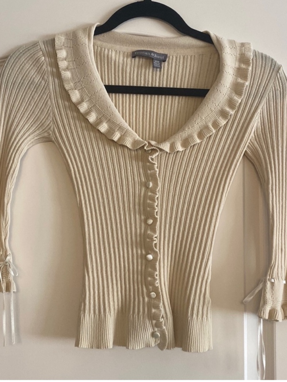 🤎Vintage // Ruffled Scoop Neck Knit Cardigan Top🤎 - Picture 3 of 5